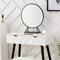 Dressing Table Makeup Desk LED Mirror Vanity Set 2 Drawers Organizer with Stool