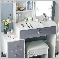 Dressing Table Makeup Desk with Led Lighted Sliding Mirror & 4 Drawers Vanity Set