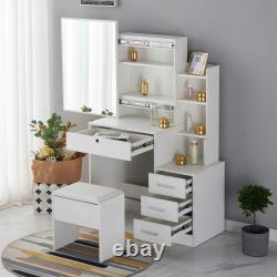 Dressing Table Makeup Desk with Sliding Mirror Shelf 4 Drawers High Quality White