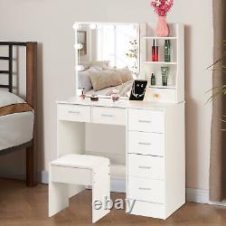 Dressing Table Makeup Desk with Stool & Slid Mirror LED Lights Bedroom Vanity Set