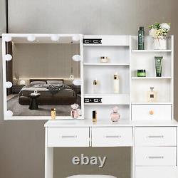 Dressing Table Makeup Desk with Stool & Slid Mirror LED Lights Bedroom Vanity Set