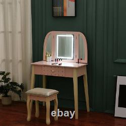 Dressing Table Makeup Desk withLED Light Mirror & 4 Drawer, Stool Bedroom Pink UK