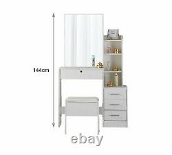 Dressing Table Makeup Jewelry Vanity Desk withSliding Mirror Stool Set &4 Drawers