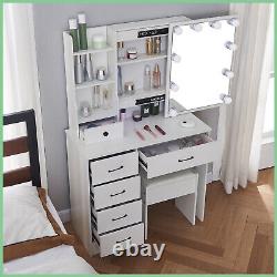 Dressing Table Makeup Vanity Set With LED Light Mirror Shelf Organizer Dresser