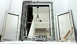 Dressing Table Mirror Sparkly Silver Diamond Crush Crystal 86xH62.5cm