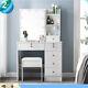 Dressing Table Mirror With Led Light Stool Set Vanity Makeup Desk Table 6 Drawer