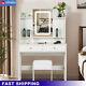 Dressing Table Mirror With Led Lights Stool Set Vanity Makeup Table Desk Drawers