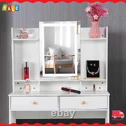 Dressing Table Mirror with Lights Stool Makeup Vanity Set Desk Organizer Dresser