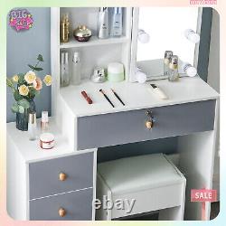 Dressing Table Mirror with Lights Stool Makeup Vanity Set Desk Organizer Dresser