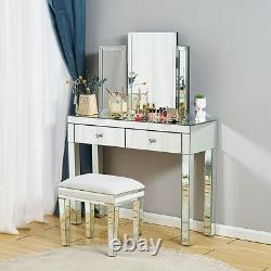Dressing Table Mirrored Vanity Makeup stool Dresser Glass Drawer Bedroom Console