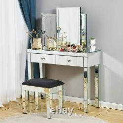 Dressing Table Mirrored Vanity Makeup stool Dresser Glass Drawer Bedroom Console