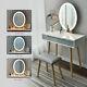 Dressing Table Modern Makeup Vanity Stool Set Oval Led Lighted Mirror Withdrawer