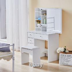 Dressing Table Padded Stool Set Make-Up Desk with Mirror Drawer Furniture Storage