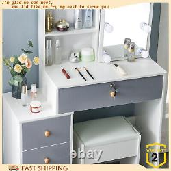 Dressing Table Set Large Mirror with LED Lights & Drawers Stool Makeup Vanity Set