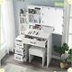 Dressing Table Set Makeup Desk Cabinets With Mirror + Stool Led Bulbs Vanity Uk