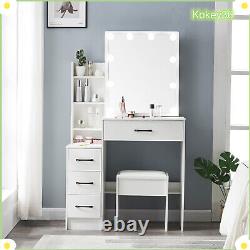 Dressing Table Set Makeup Desk Cabinets With Mirror + Stool LED Bulbs Vanity UK