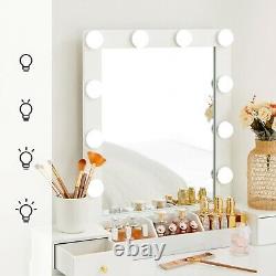 Dressing Table Set Makeup Vanity Table with Mirror/Light Bulbs White RDT192W01