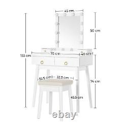 Dressing Table Set Makeup Vanity Table with Mirror/Light Bulbs White RDT192W01