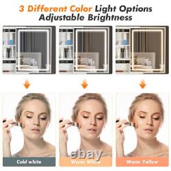 Dressing Table Set Vanity Makeup Desk with Mirror and Stool 3-Color LED Light Oe