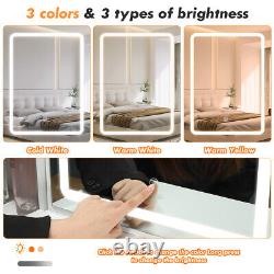 Dressing Table Set Vanity Makeup Desk with Mirror and Stool 3-Color LED Light Oe