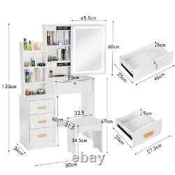 Dressing Table Set Vanity Makeup Desk with Mirror and Stool 3-Color LED Light Oe