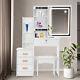 Dressing Table Set Vanity Makeup Desk With Mirror And Stool 3-color Led Light Uk
