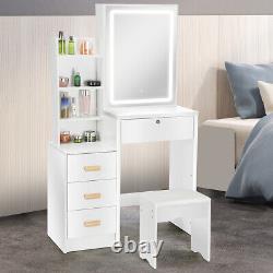 Dressing Table Set Vanity Makeup Desk with Mirror and Stool 3-Color LED Light UK