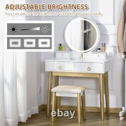 Dressing Table Set With LED Mirror, Stool & 4 Drawers Makeup Desk White