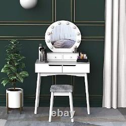 Dressing Table Set With LED Mirror, Stool & 4 Drawers Makeup Desk White