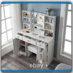 Dressing Table Set With Lighted Mirror Stool 2 Large Drawers Vanity Makeup Table