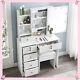 Dressing Table Set With Led Lights Mirror 6 Drawers And Stool Makeup Vanity Desk