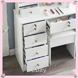 Dressing Table Set with LED Lights Mirror 6 Drawers & Stool Makeup Vanity Desk New