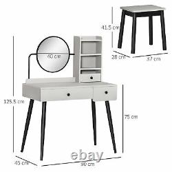 Dressing Table Set with Mirror and Stool, Vanity Makeup Table with 3 Drawers