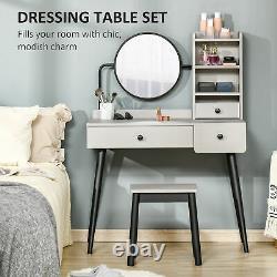 Dressing Table Set with Mirror and Stool, Vanity Makeup Table with 3 Drawers
