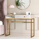 Dressing Table Silver Mirrored With 2 Drawers Bronze Handles Legs Modern Style