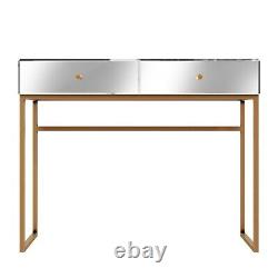 Dressing Table Silver Mirrored with 2 Drawers Bronze Handles Legs Modern Style