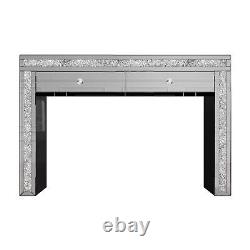 Dressing Table Silver Mirrored with 2 Drawers Crushed Diamond Trim Modern Style