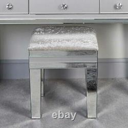 Dressing Table Stool Grey Mirrored Bedroom Furniture Crushed Velvet Seat Glass