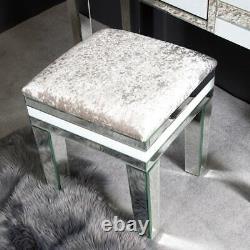 Dressing Table Stool Grey Mirrored Bedroom Furniture Crushed Velvet Seat Glass