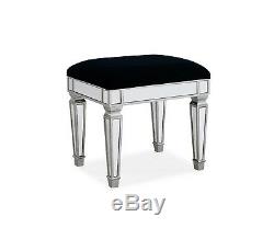 Dressing Table Stool Mirrored Silver Mock Croc Glass Black Luxury Velvet Bedroom