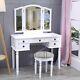 Dressing Table Stool Set Make-up Desk With Foldable Mirror Bedroom Drawers Storage