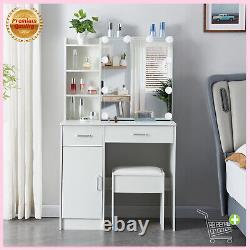 Dressing Table Stool Set Make-Up Desk with Mirror Drawer Bedroom Storage Cabinet