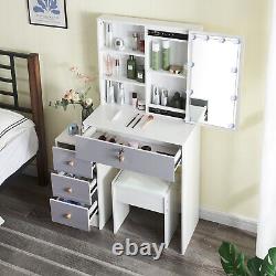 Dressing Table Stool Set with LED Light Mirror Vanity Make up Desk Grey