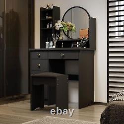 Dressing Table & Stool Set with Mirror Vanity Desk Makeup Table with 5 Drawers