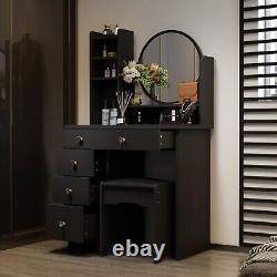 Dressing Table & Stool Set with Mirror Vanity Desk Makeup Table with 5 Drawers