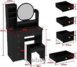 Dressing Table & Stool Set with Mirror Vanity Desk Makeup Table with 5 Drawers