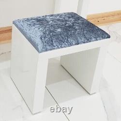 Dressing Table Stool WHITE GLASS GREY CRUSHED VELVET WHITE GLASS Stool