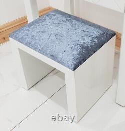 Dressing Table Stool WHITE GLASS GREY CRUSHED VELVET WHITE GLASS Stool