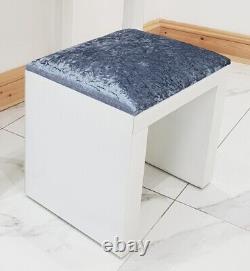 Dressing Table Stool WHITE GLASS GREY CRUSHED VELVET WHITE GLASS Stool