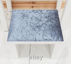 Dressing Table Stool WHITE GLASS GREY CRUSHED VELVET WHITE GLASS Stool